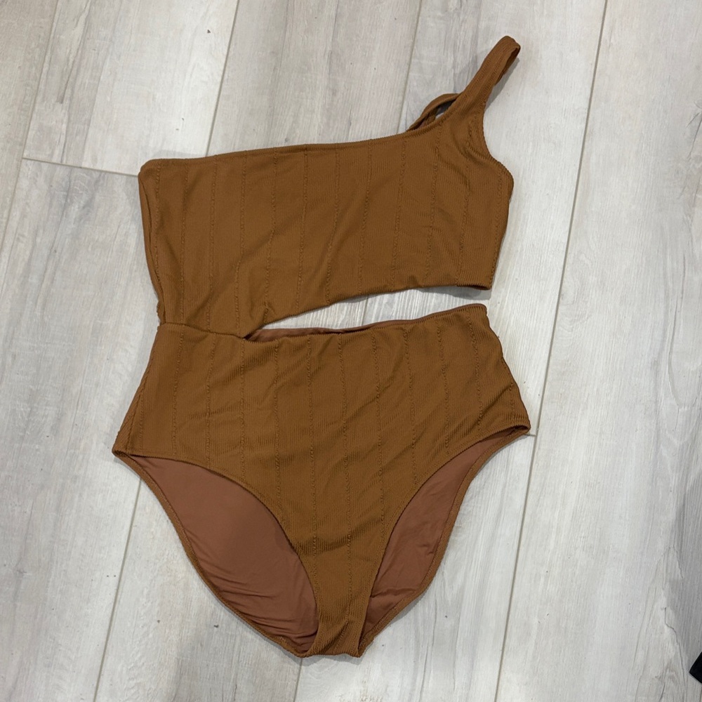 Aerie Tan One-Shoulder Swimsuit